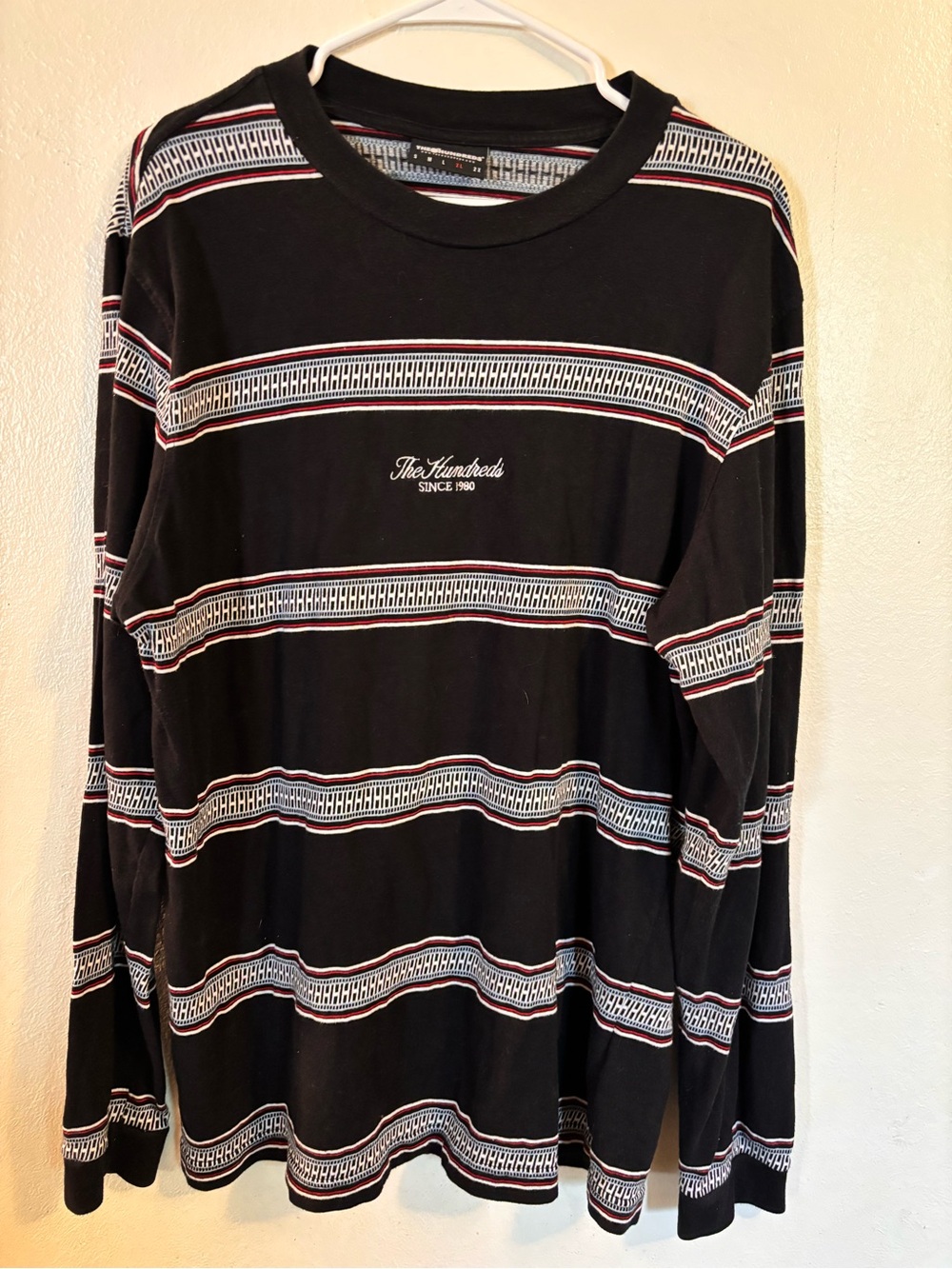 The Hundreds Black Long Sleeve Stripe Crew with Red & White Accents